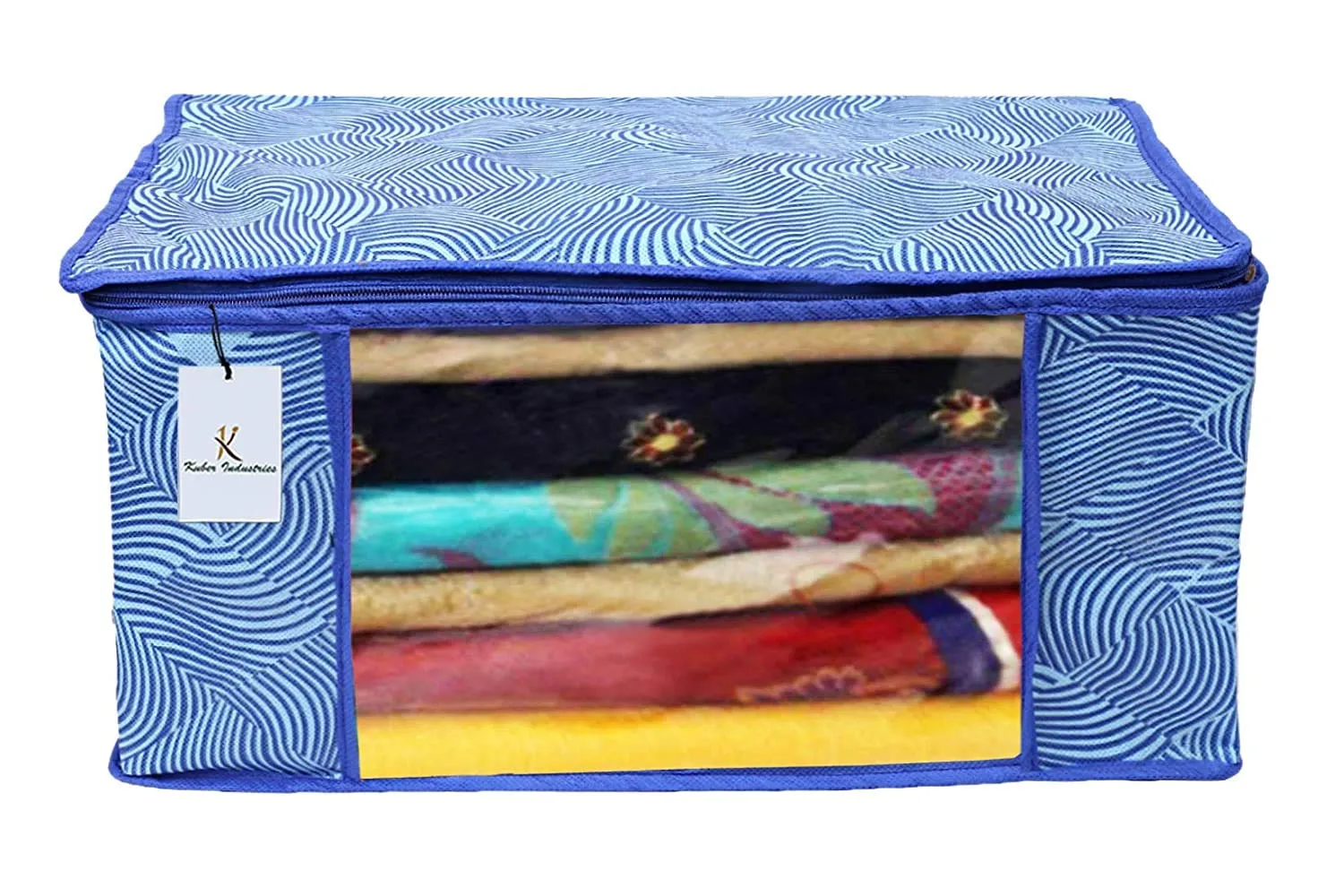 Heart Home Leheriya Design 3 Piece Non Woven Saree Cover, Large, Royal Blue - CTHH11946,standard