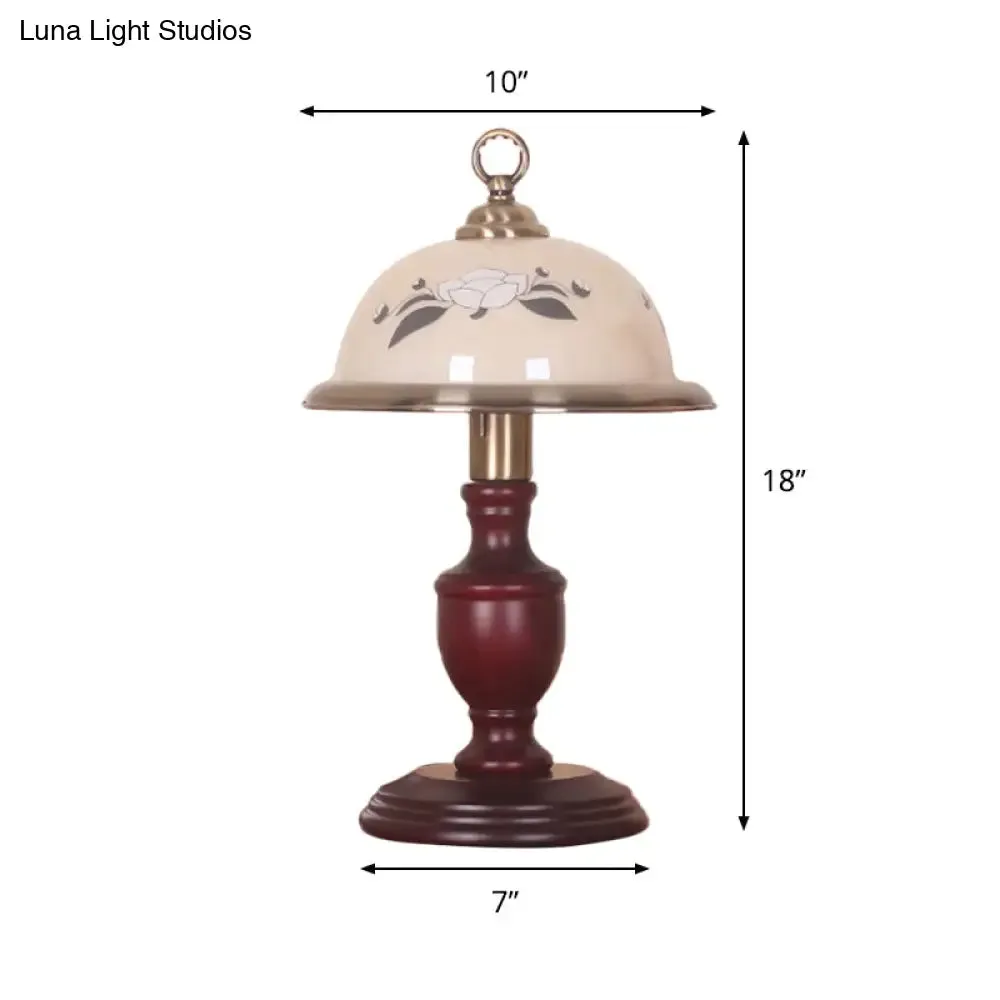 Rustic Frosted Glass Table Light Countryside Lamp with Urn Base - Red Brown