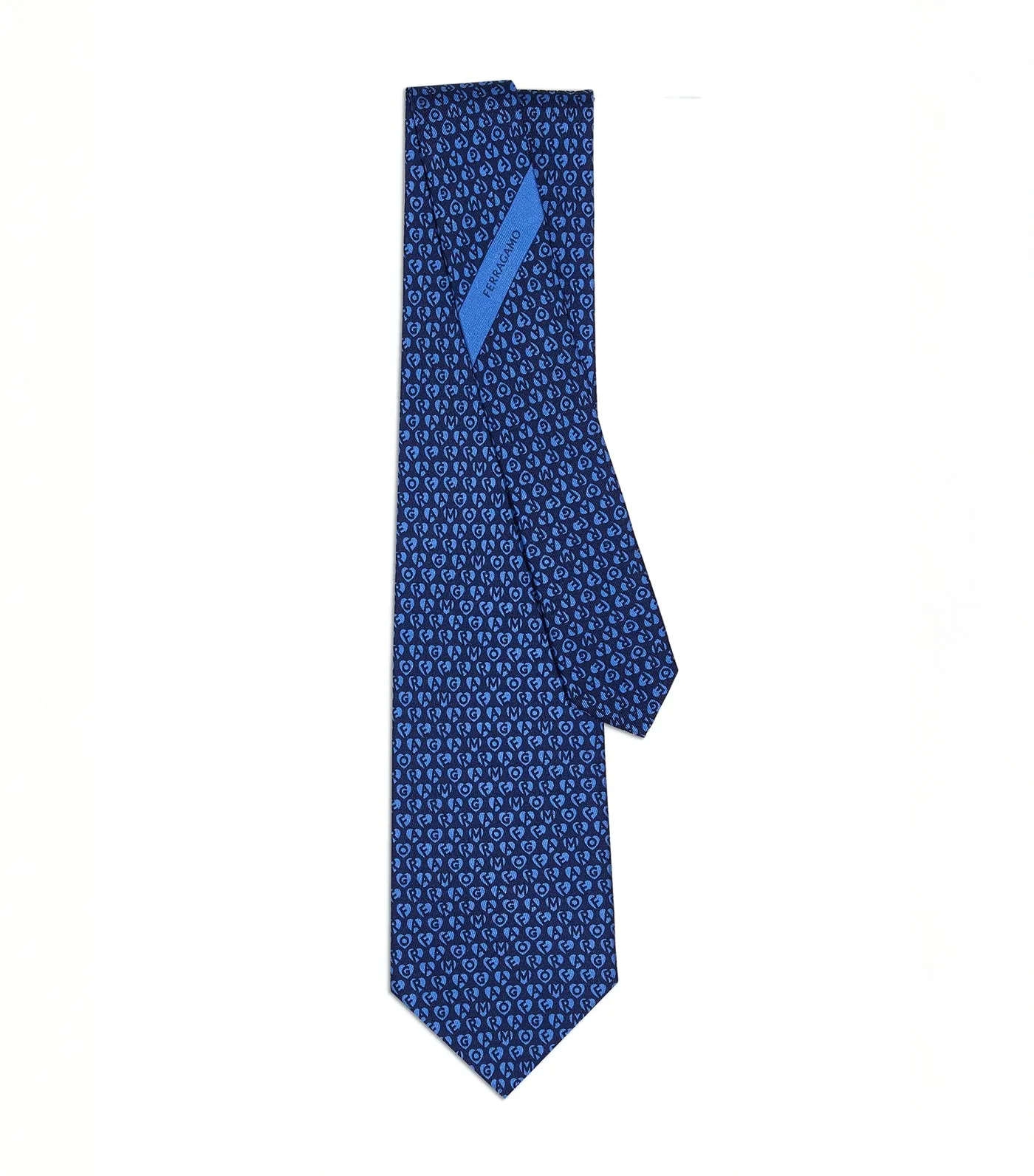 Stamp Print Silk Tie Navy Blue/Light Blue
